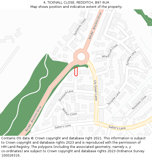 4, TICKNALL CLOSE, REDDITCH, B97 6UA: Location map and indicative extent of plot