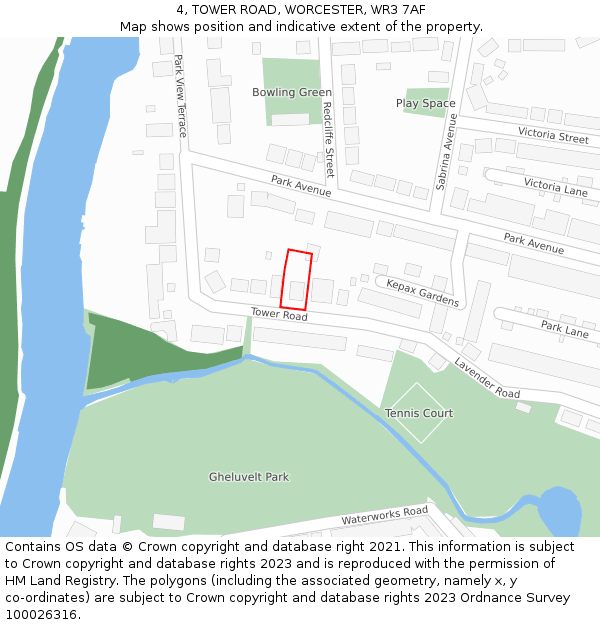 4, TOWER ROAD, WORCESTER, WR3 7AF: Location map and indicative extent of plot