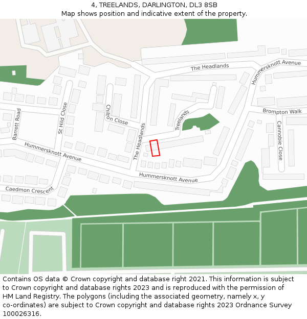 4, TREELANDS, DARLINGTON, DL3 8SB: Location map and indicative extent of plot