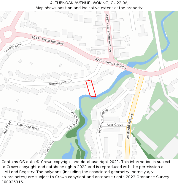 4, TURNOAK AVENUE, WOKING, GU22 0AJ: Location map and indicative extent of plot