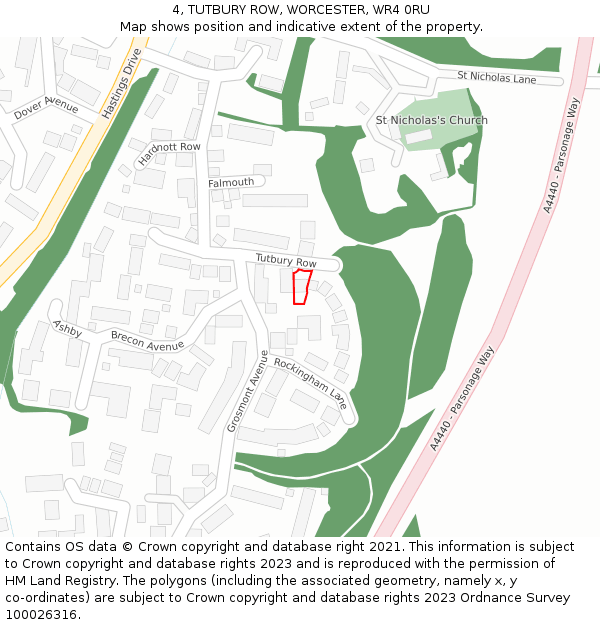 4, TUTBURY ROW, WORCESTER, WR4 0RU: Location map and indicative extent of plot