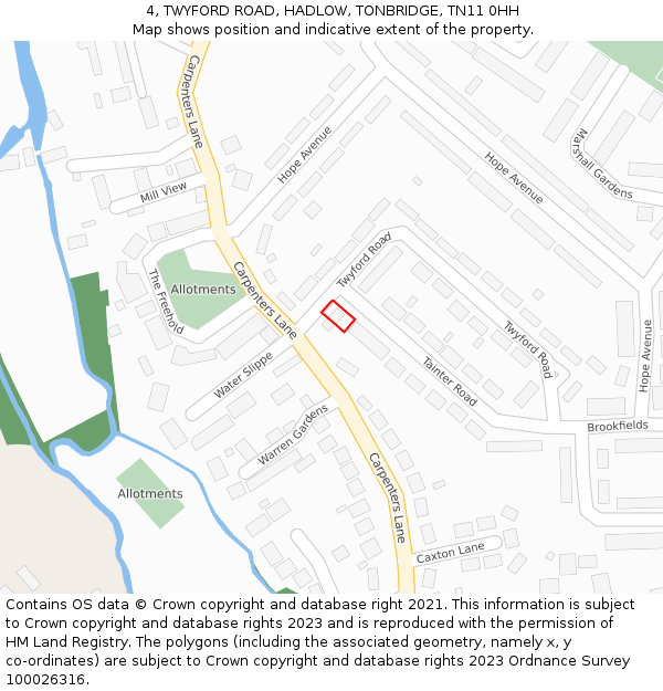 4, TWYFORD ROAD, HADLOW, TONBRIDGE, TN11 0HH: Location map and indicative extent of plot