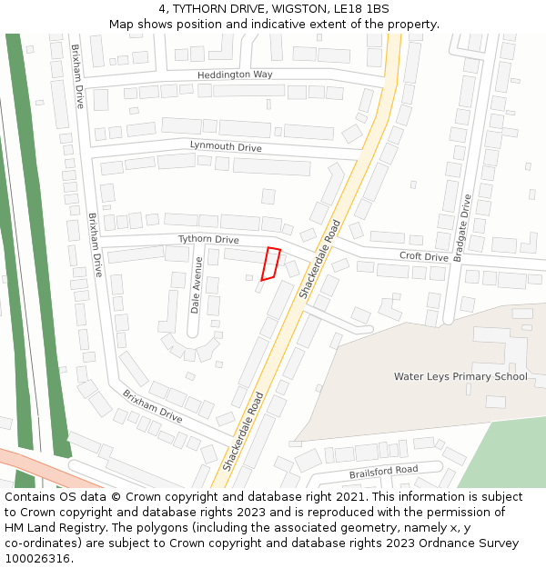 4, TYTHORN DRIVE, WIGSTON, LE18 1BS: Location map and indicative extent of plot