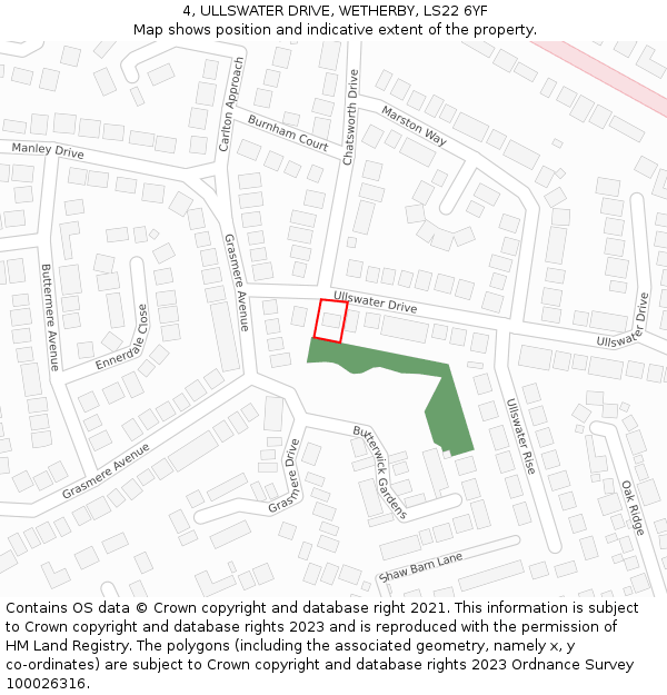 4, ULLSWATER DRIVE, WETHERBY, LS22 6YF: Location map and indicative extent of plot