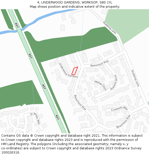 4, UNDERWOOD GARDENS, WORKSOP, S80 1YL: Location map and indicative extent of plot