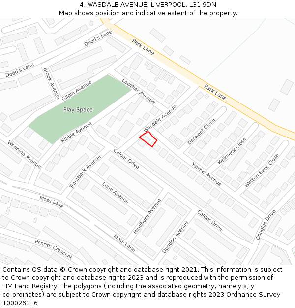 4, WASDALE AVENUE, LIVERPOOL, L31 9DN: Location map and indicative extent of plot