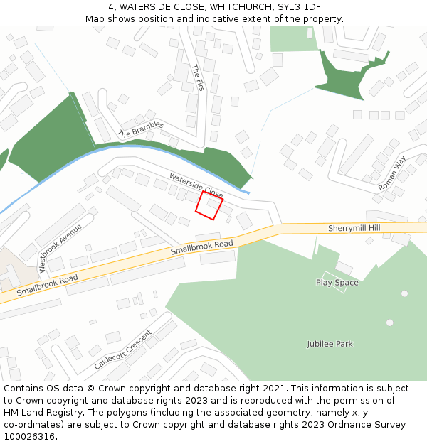 4, WATERSIDE CLOSE, WHITCHURCH, SY13 1DF: Location map and indicative extent of plot