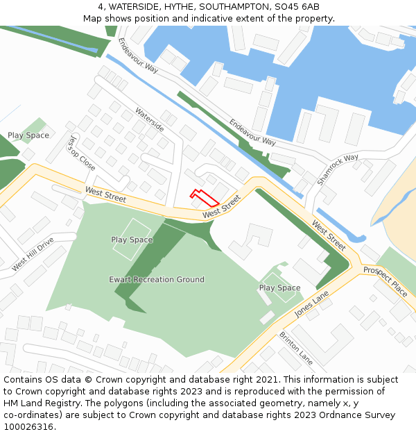 4, WATERSIDE, HYTHE, SOUTHAMPTON, SO45 6AB: Location map and indicative extent of plot