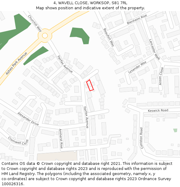 4, WAVELL CLOSE, WORKSOP, S81 7RL: Location map and indicative extent of plot