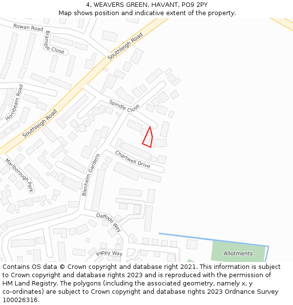 4, WEAVERS GREEN, HAVANT, PO9 2PY: Location map and indicative extent of plot