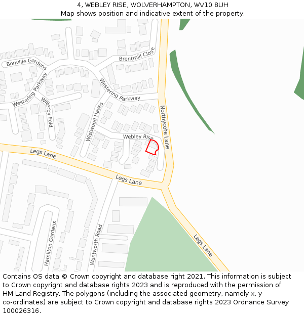 4, WEBLEY RISE, WOLVERHAMPTON, WV10 8UH: Location map and indicative extent of plot