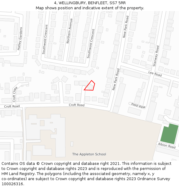 4, WELLINGBURY, BENFLEET, SS7 5RR: Location map and indicative extent of plot