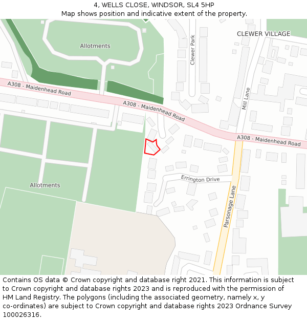 4, WELLS CLOSE, WINDSOR, SL4 5HP: Location map and indicative extent of plot