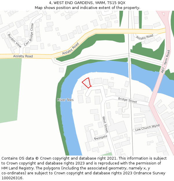 4, WEST END GARDENS, YARM, TS15 9QX: Location map and indicative extent of plot