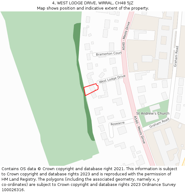 4, WEST LODGE DRIVE, WIRRAL, CH48 5JZ: Location map and indicative extent of plot