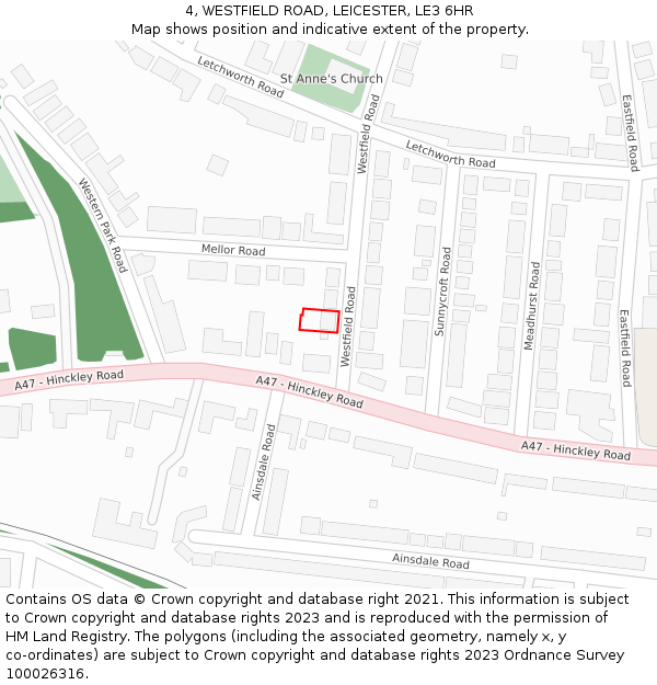 4, WESTFIELD ROAD, LEICESTER, LE3 6HR: Location map and indicative extent of plot