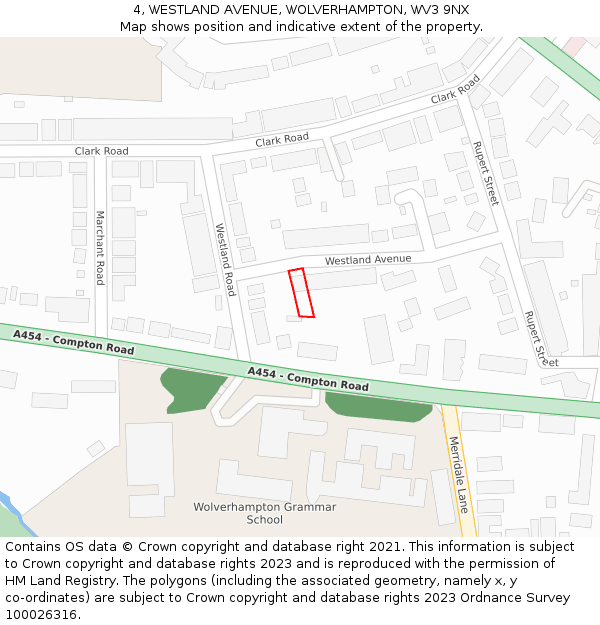 4, WESTLAND AVENUE, WOLVERHAMPTON, WV3 9NX: Location map and indicative extent of plot