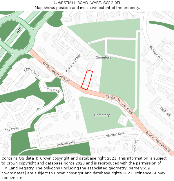 4, WESTMILL ROAD, WARE, SG12 0EL: Location map and indicative extent of plot