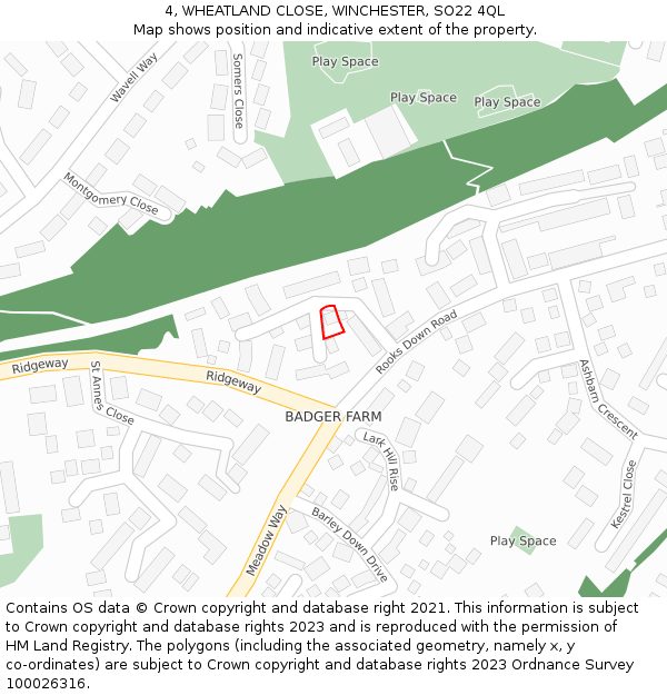 4, WHEATLAND CLOSE, WINCHESTER, SO22 4QL: Location map and indicative extent of plot