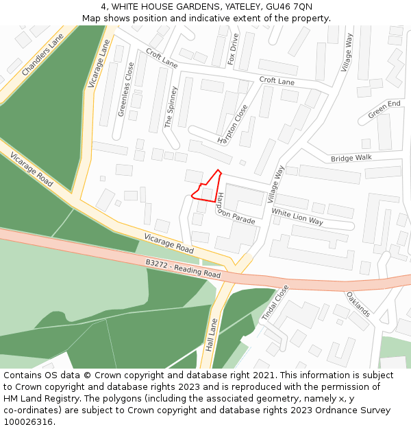 4, WHITE HOUSE GARDENS, YATELEY, GU46 7QN: Location map and indicative extent of plot