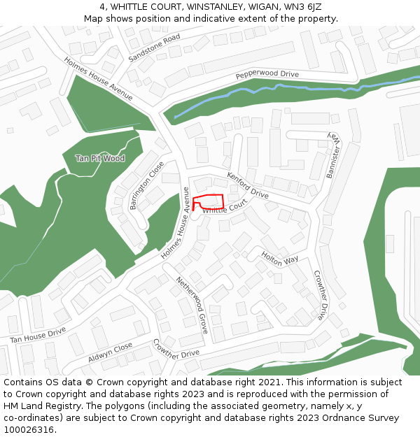 4, WHITTLE COURT, WINSTANLEY, WIGAN, WN3 6JZ: Location map and indicative extent of plot