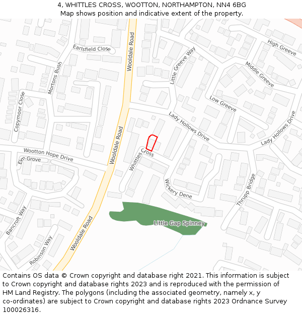 4, WHITTLES CROSS, WOOTTON, NORTHAMPTON, NN4 6BG: Location map and indicative extent of plot