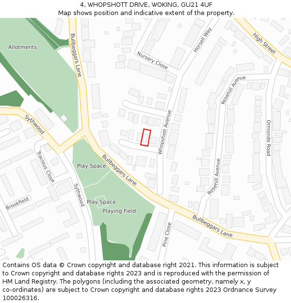 4, WHOPSHOTT DRIVE, WOKING, GU21 4UF: Location map and indicative extent of plot