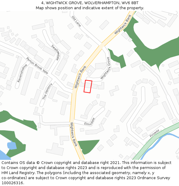 4, WIGHTWICK GROVE, WOLVERHAMPTON, WV6 8BT: Location map and indicative extent of plot