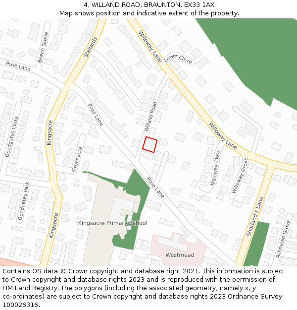 4, WILLAND ROAD, BRAUNTON, EX33 1AX: Location map and indicative extent of plot