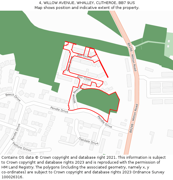 4, WILLOW AVENUE, WHALLEY, CLITHEROE, BB7 9US: Location map and indicative extent of plot