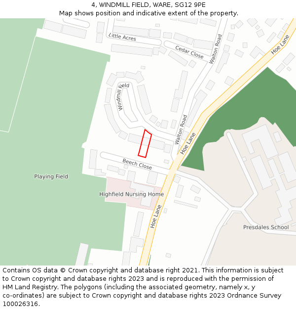 4, WINDMILL FIELD, WARE, SG12 9PE: Location map and indicative extent of plot