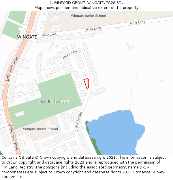 4, WINFORD GROVE, WINGATE, TS28 5DU: Location map and indicative extent of plot