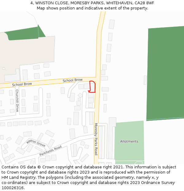 4, WINSTON CLOSE, MORESBY PARKS, WHITEHAVEN, CA28 8WF: Location map and indicative extent of plot