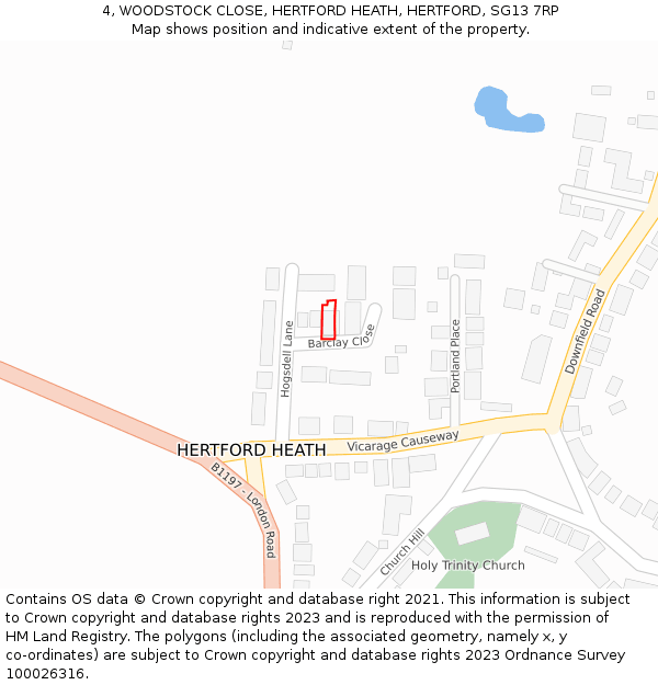 4, WOODSTOCK CLOSE, HERTFORD HEATH, HERTFORD, SG13 7RP: Location map and indicative extent of plot