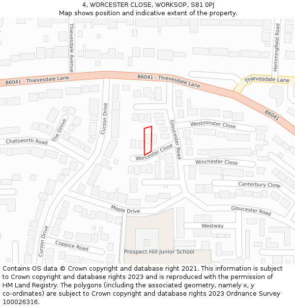 4, WORCESTER CLOSE, WORKSOP, S81 0PJ: Location map and indicative extent of plot