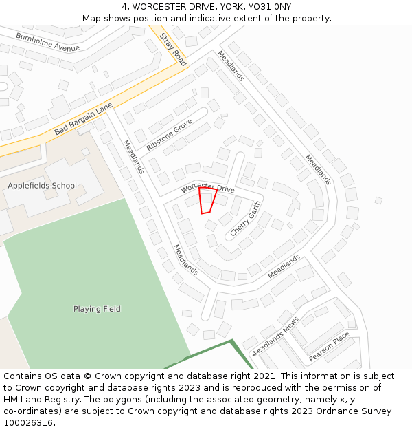 4, WORCESTER DRIVE, YORK, YO31 0NY: Location map and indicative extent of plot