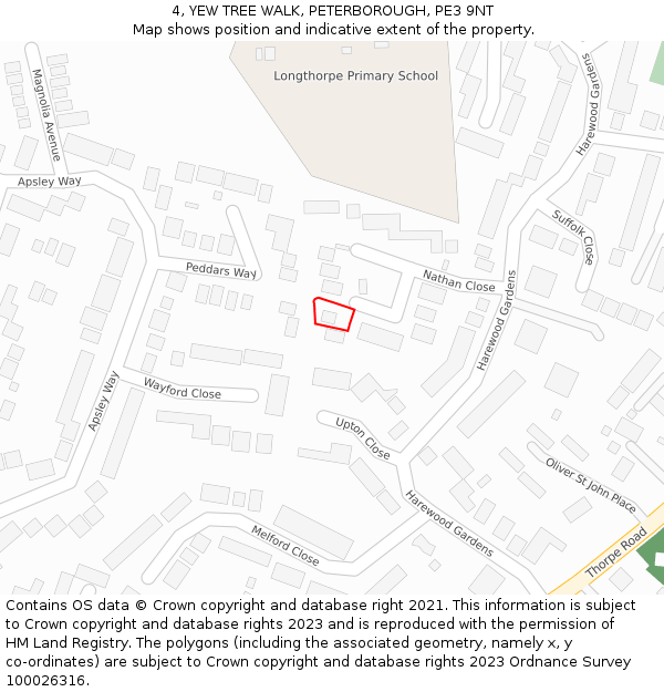 4, YEW TREE WALK, PETERBOROUGH, PE3 9NT: Location map and indicative extent of plot