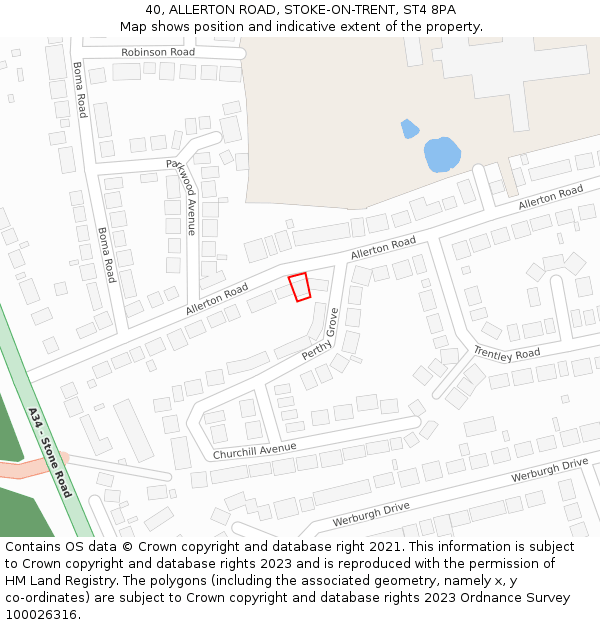 40, ALLERTON ROAD, STOKE-ON-TRENT, ST4 8PA: Location map and indicative extent of plot