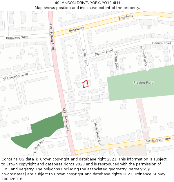 40, ANSON DRIVE, YORK, YO10 4LH: Location map and indicative extent of plot