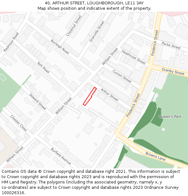 40, ARTHUR STREET, LOUGHBOROUGH, LE11 3AY: Location map and indicative extent of plot
