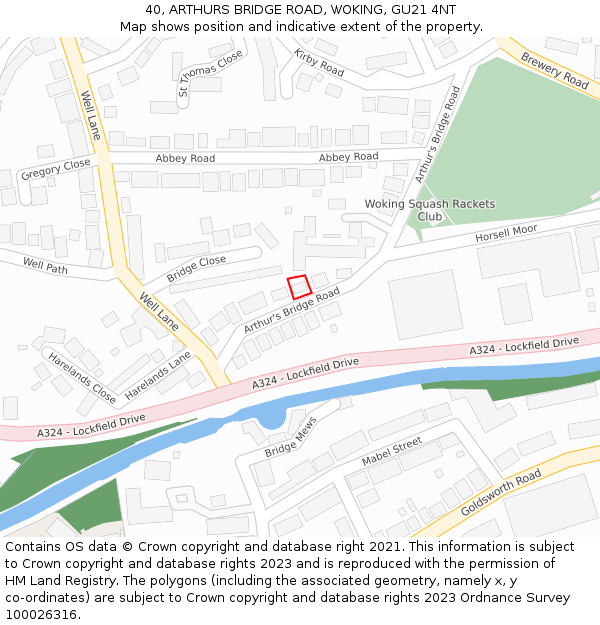 40, ARTHURS BRIDGE ROAD, WOKING, GU21 4NT: Location map and indicative extent of plot