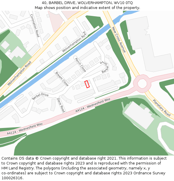 40, BARBEL DRIVE, WOLVERHAMPTON, WV10 0TQ: Location map and indicative extent of plot