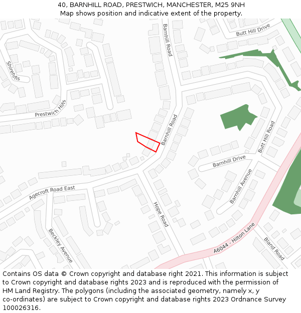 40, BARNHILL ROAD, PRESTWICH, MANCHESTER, M25 9NH: Location map and indicative extent of plot