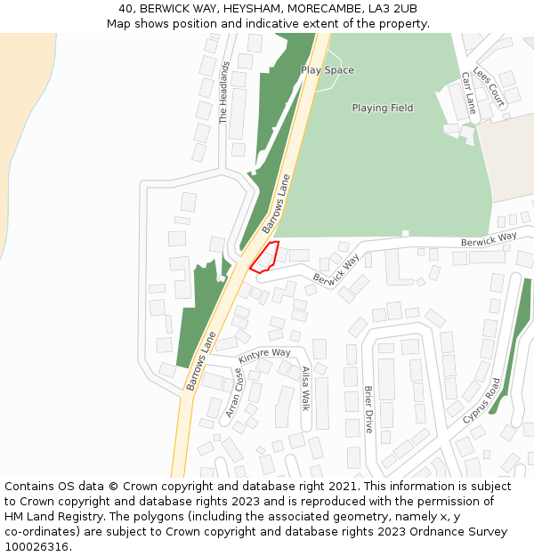 40, BERWICK WAY, HEYSHAM, MORECAMBE, LA3 2UB: Location map and indicative extent of plot