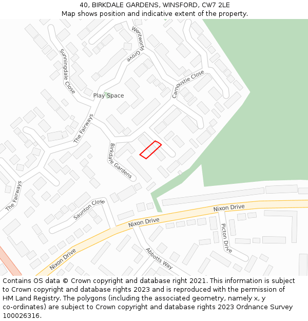 40, BIRKDALE GARDENS, WINSFORD, CW7 2LE: Location map and indicative extent of plot