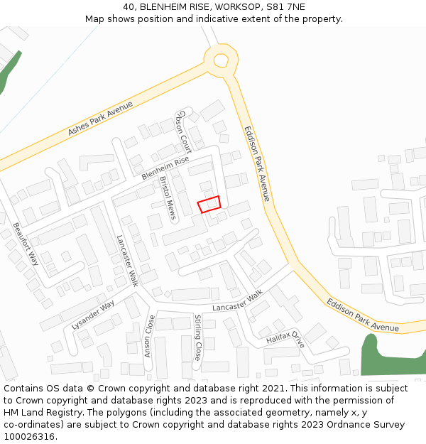 40, BLENHEIM RISE, WORKSOP, S81 7NE: Location map and indicative extent of plot