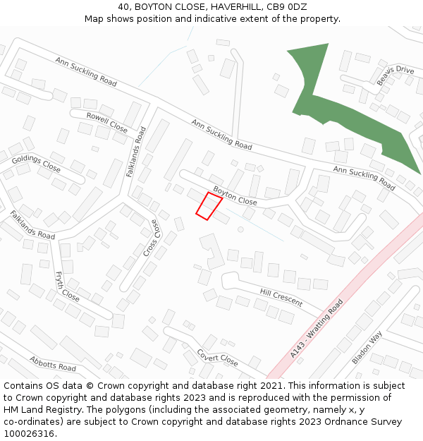 40, BOYTON CLOSE, HAVERHILL, CB9 0DZ: Location map and indicative extent of plot