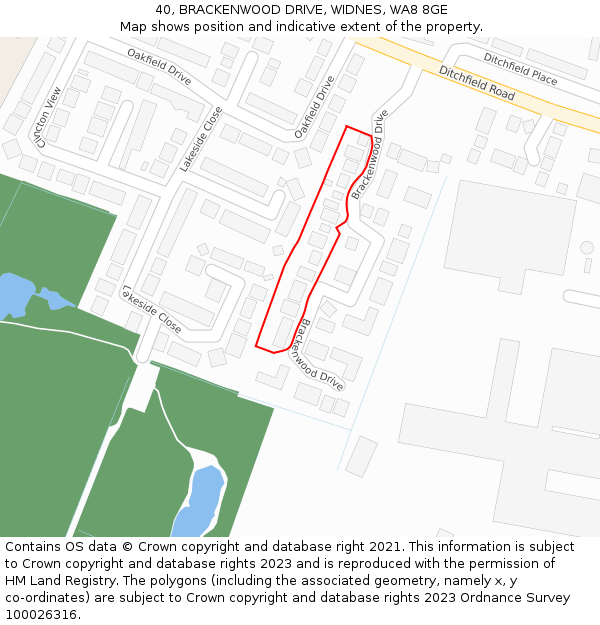 40, BRACKENWOOD DRIVE, WIDNES, WA8 8GE: Location map and indicative extent of plot