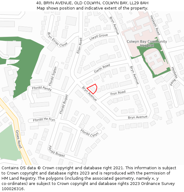 40, BRYN AVENUE, OLD COLWYN, COLWYN BAY, LL29 8AH: Location map and indicative extent of plot