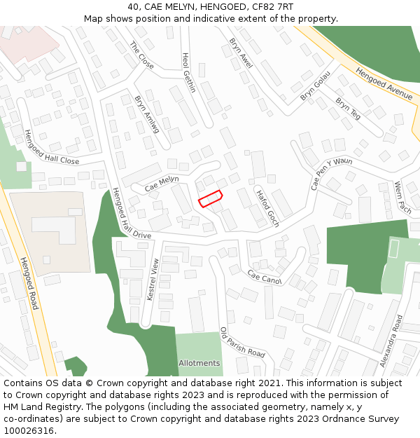 40, CAE MELYN, HENGOED, CF82 7RT: Location map and indicative extent of plot